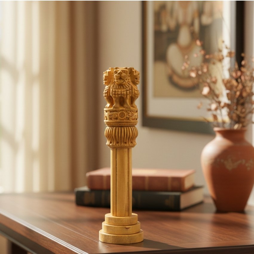 premium quality hand carved wooden ashoka stambh national emblem showpiece – 6 inch premium quality hand carved wooden ashoka stambh national emblem showpiece – 6 inch