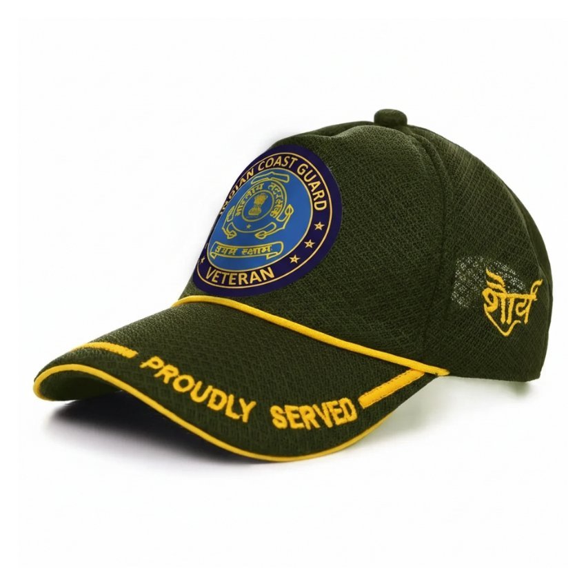 premium quality indian coast guard (icg) proudly veteran baseball cap (olive green color) premium quality indian coast guard (icg) proudly veteran baseball cap (olive green color)