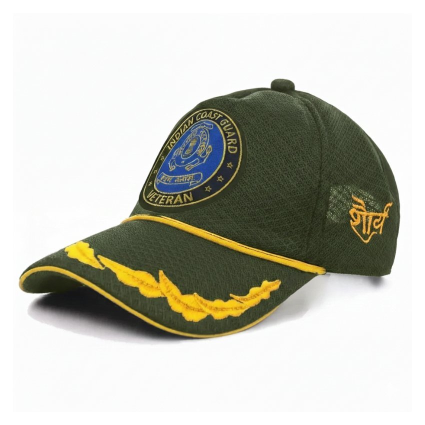 premium quality indian coast guard (icg) officer veteran baseball cap (olive green color) premium quality indian coast guard (icg) officer veteran baseball cap (olive green color)