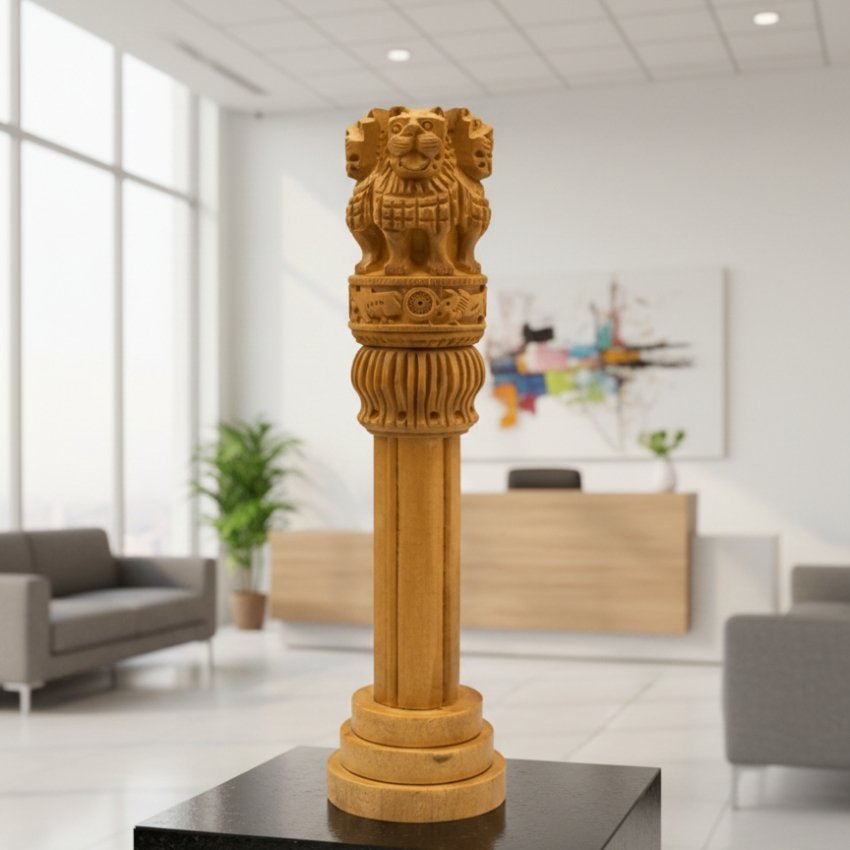 premium quality hand carved wooden ashoka stambh national emblem showpiece – 8 inch premium quality hand carved wooden ashoka stambh national emblem showpiece – 8 inch