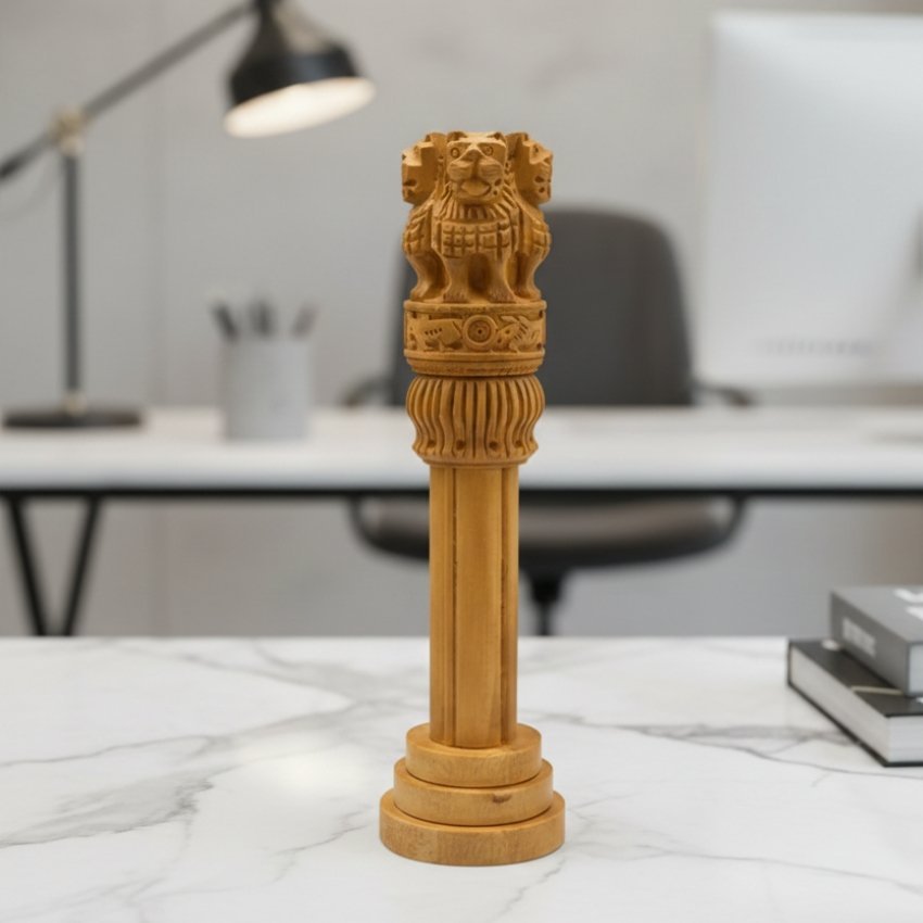 premium quality hand carved wooden ashoka stambh national emblem showpiece – 8 inch premium quality hand carved wooden ashoka stambh national emblem showpiece – 8 inch